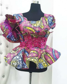 Traditional print blouse with puffy sleeve
